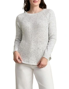 Cotton Blend Textured Jumper in Pearl Donegal