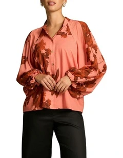 Panelled Raglan Shirt in Pink