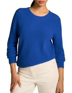 Stitch Detail Merino Knit Jumper in Electric Blue