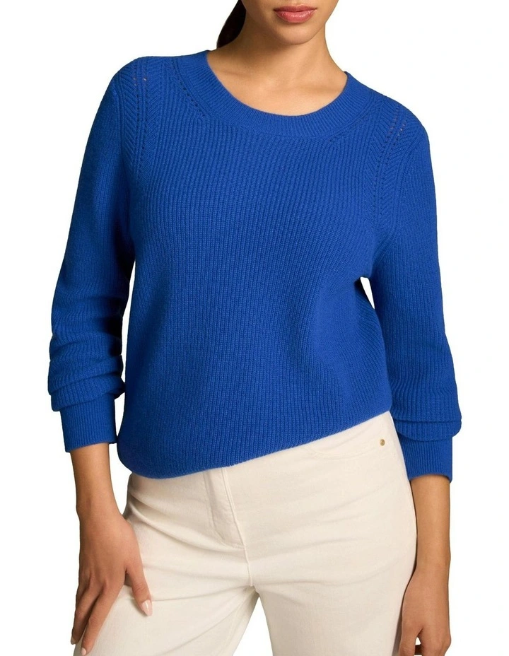 Stitch Detail Merino Knit Jumper in Electric Blue image 1