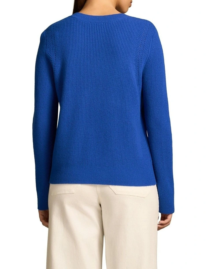 Stitch Detail Merino Knit Jumper in Electric Blue image 2