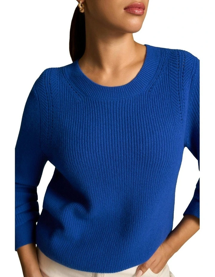 Stitch Detail Merino Knit Jumper in Electric Blue image 5