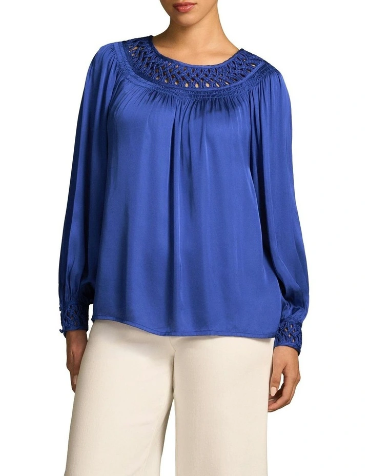 Braided Trim Blouse in Dark Royal Blue image 1