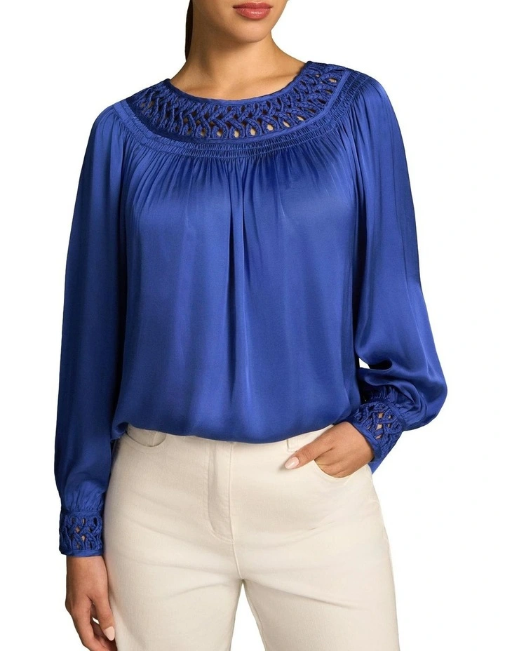 Braided Trim Blouse in Dark Royal Blue image 3