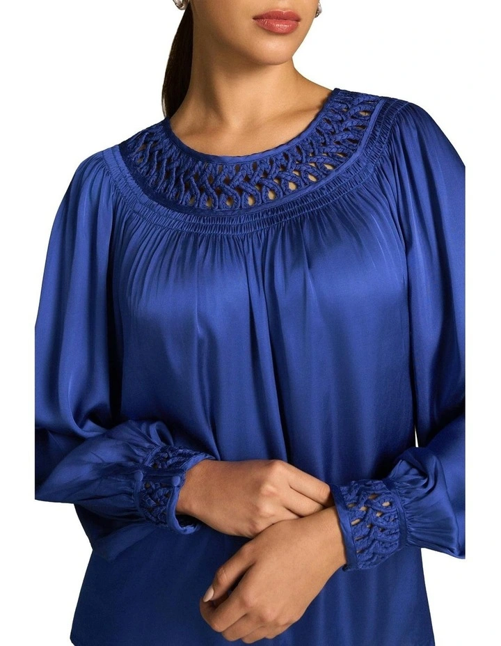 Braided Trim Blouse in Dark Royal Blue image 4