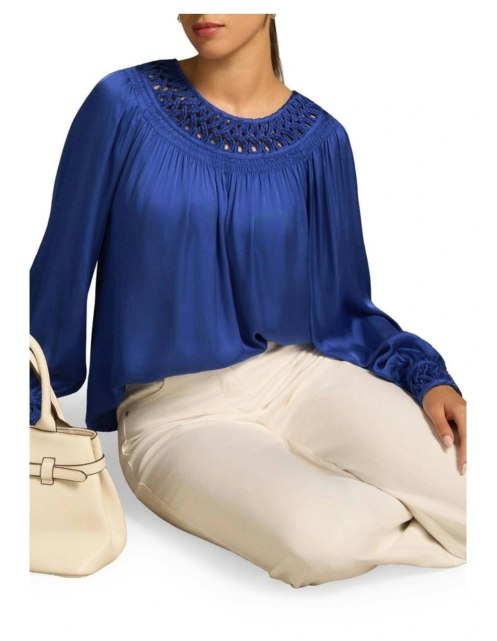Braided Trim Blouse in Dark Royal Blue image 5