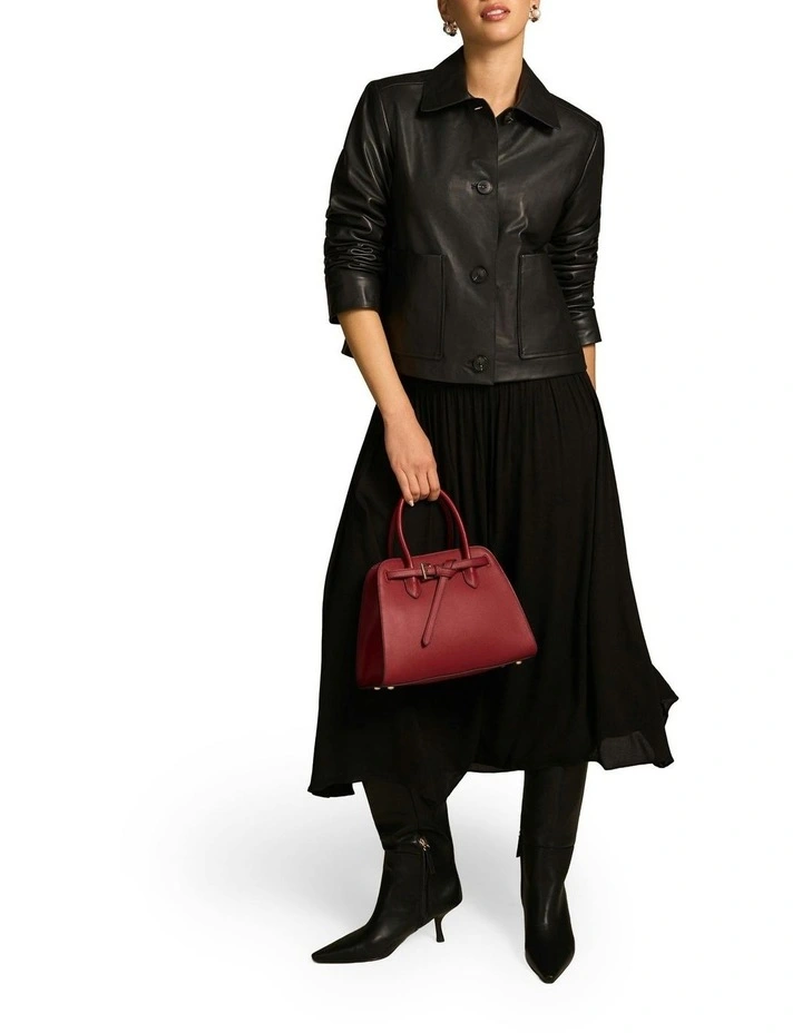 Buttoned Leather Jacket in Black image 3