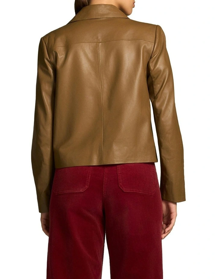 Buttoned Leather Jacket in Tan image 2