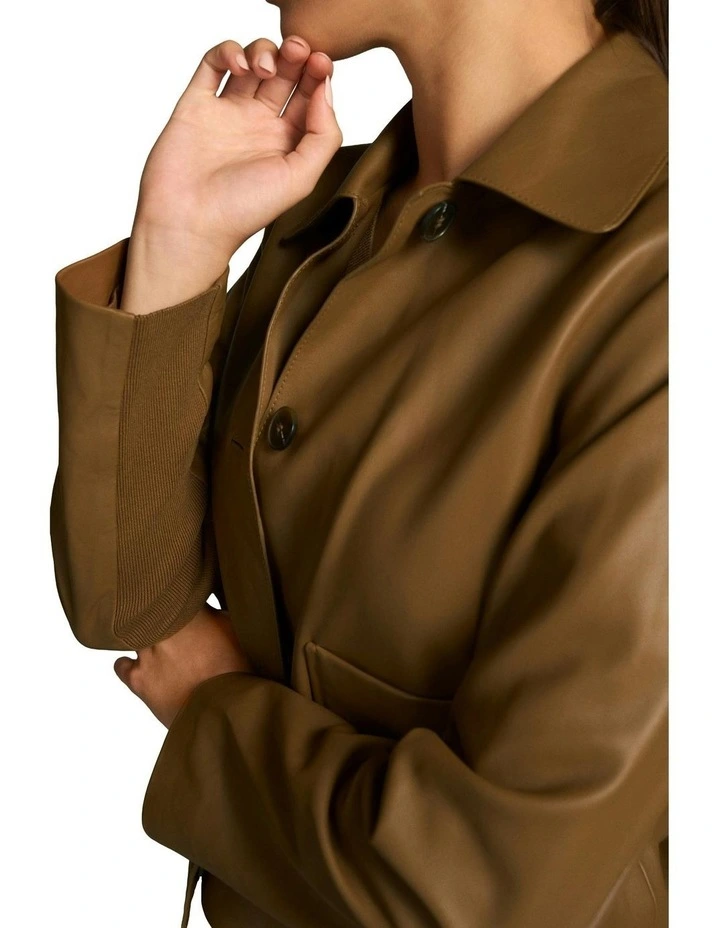 Buttoned Leather Jacket in Tan image 5