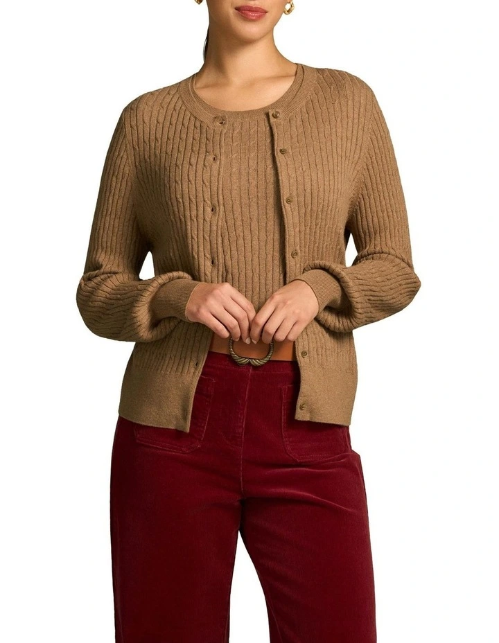 Cable Knit Cardigan in Praline image 1