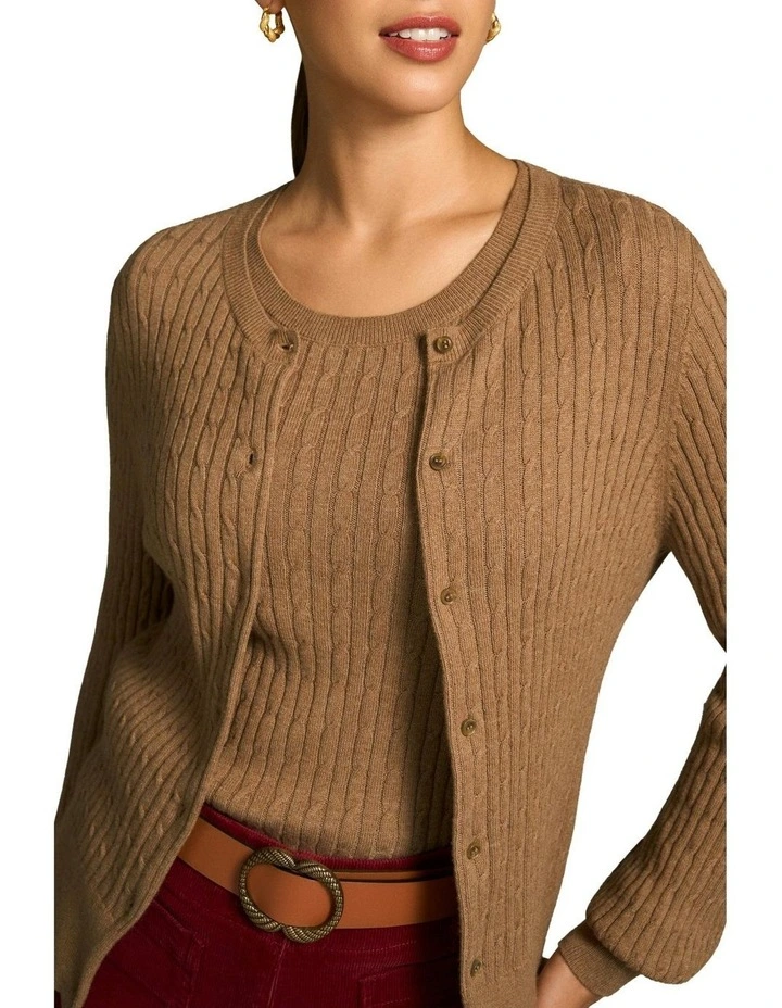 Cable Knit Cardigan in Praline image 3