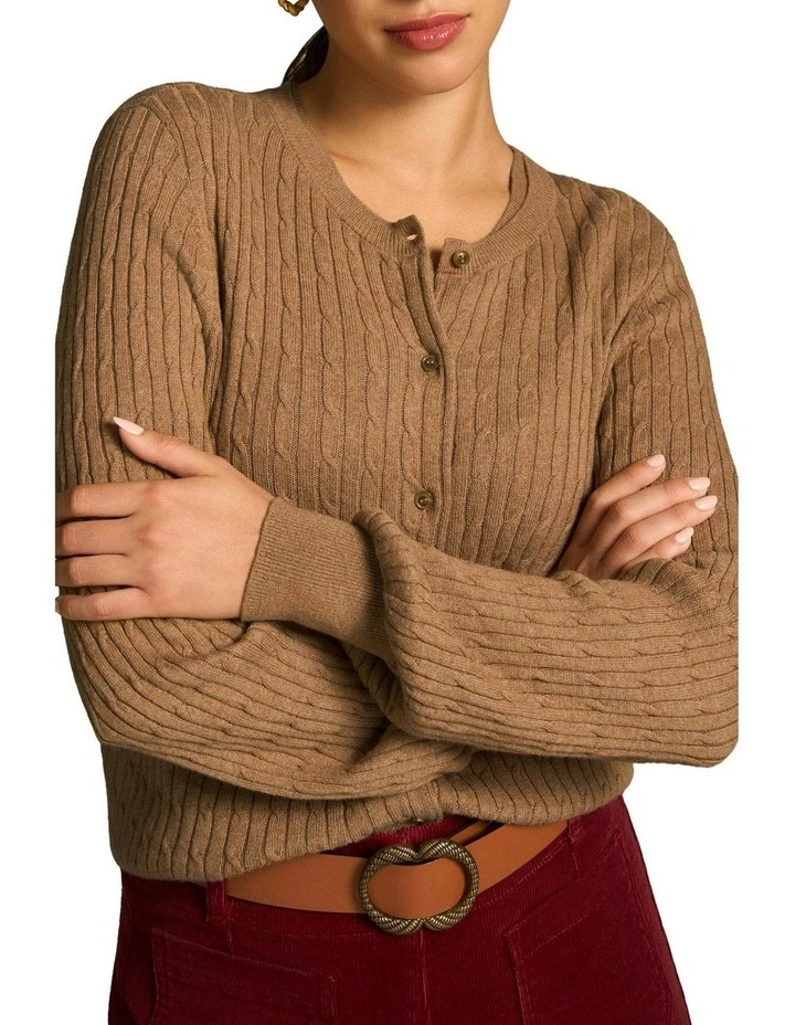 Cable Knit Cardigan in Praline image 4