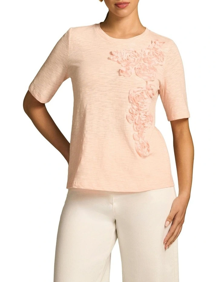 Appliqu Half Sleeve Tee in Pink image 1