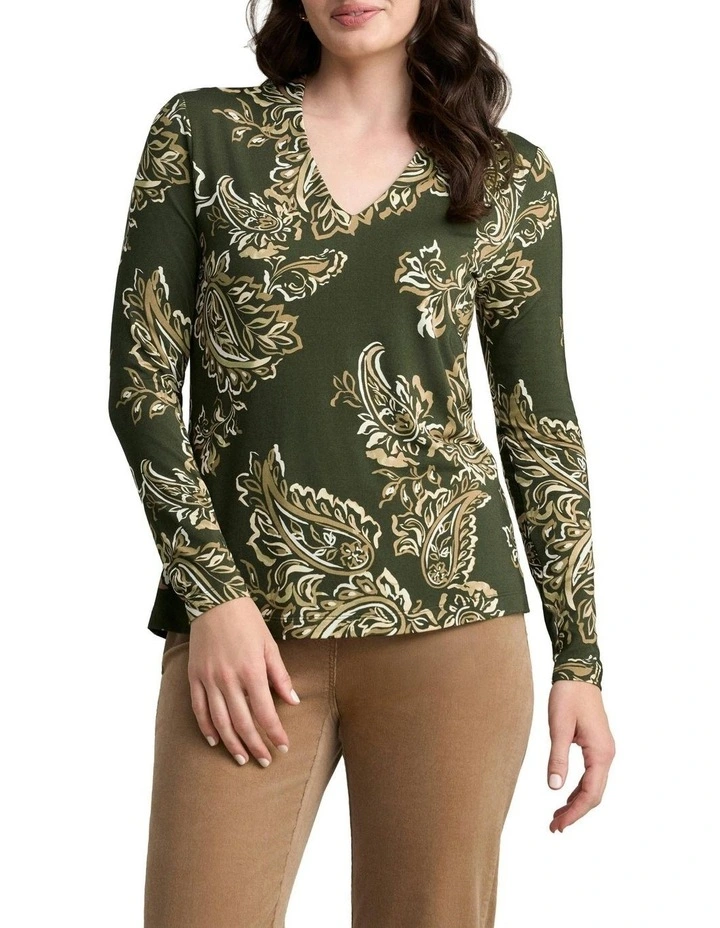 Long Sleeve Button Detail T-shirt in Green image 1