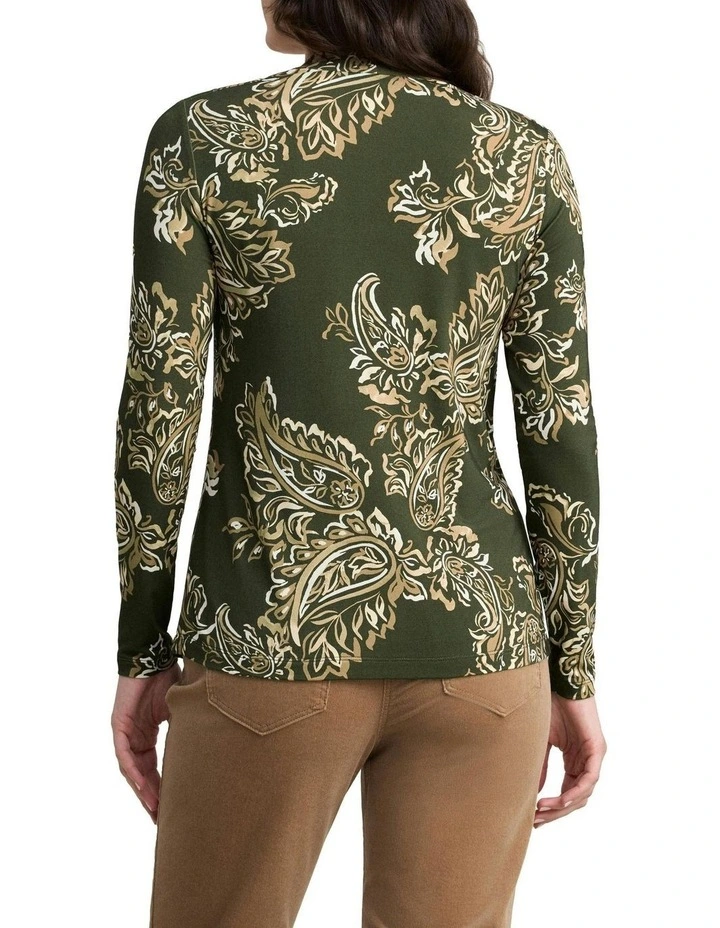 Long Sleeve Button Detail T-shirt in Green image 2