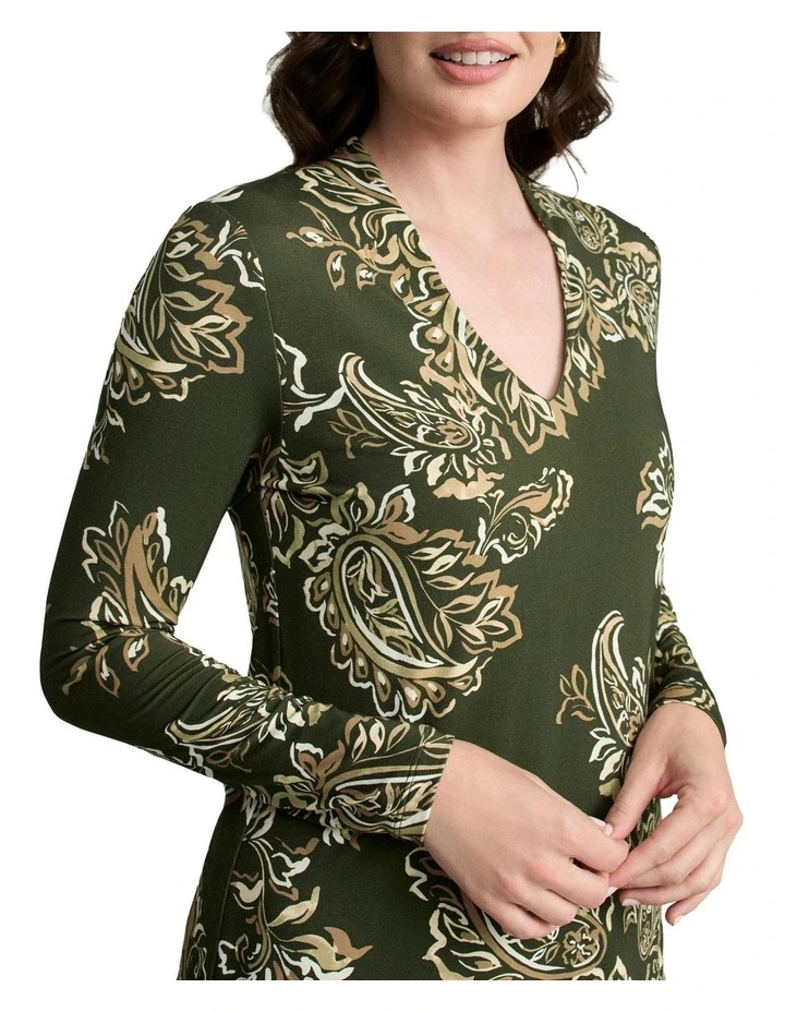 Long Sleeve Button Detail T-shirt in Green image 4