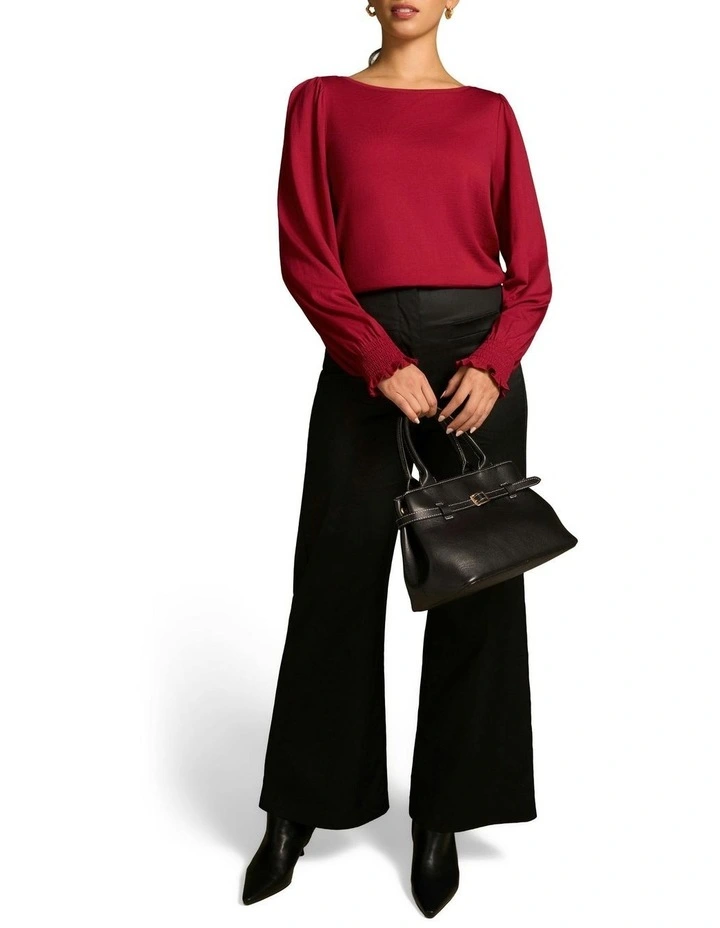 Shirred Cuff Merino Top in Crimson image 3