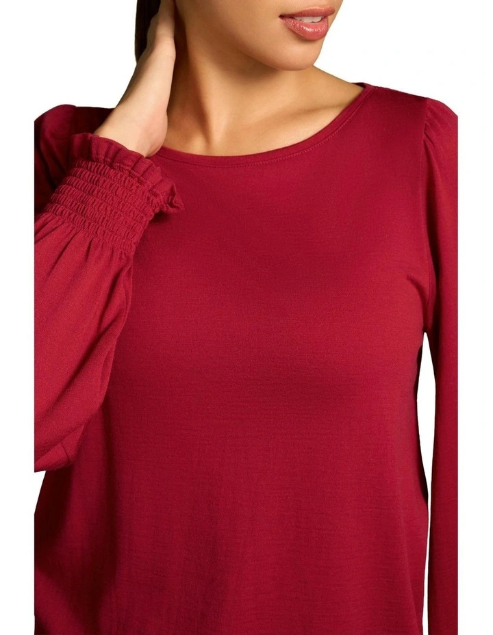 Shirred Cuff Merino Top in Crimson image 4