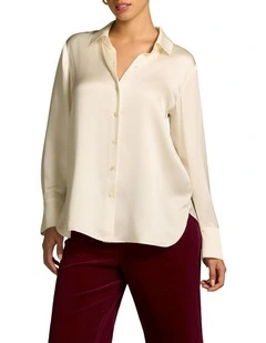 Stretch Silk Shirt in Cream