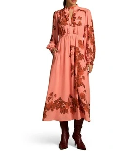 Sienna Floral Print Ruffle Detail Dress in Pink