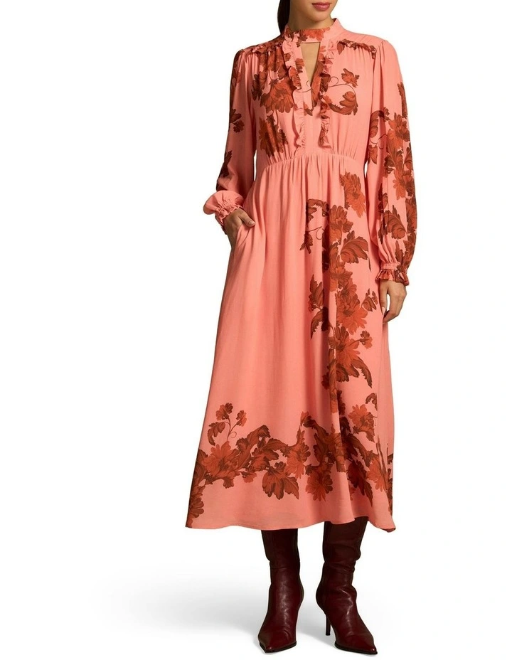 Sienna Floral Print Ruffle Detail Dress in Pink image 1