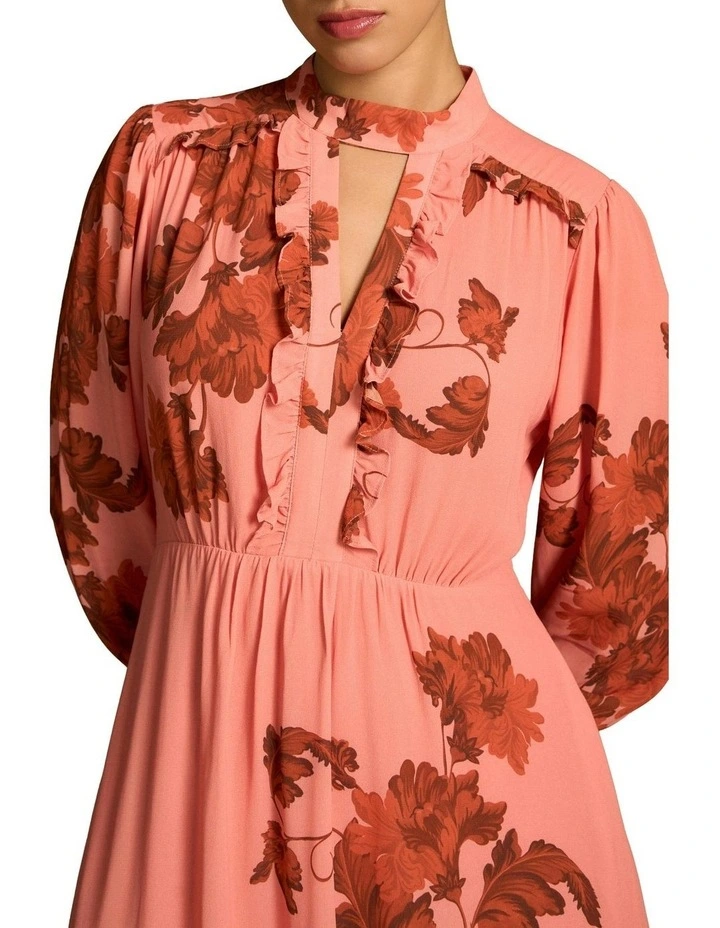 Sienna Floral Print Ruffle Detail Dress in Pink image 3