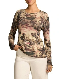 Wool Tencel Jumper in Brolga Print