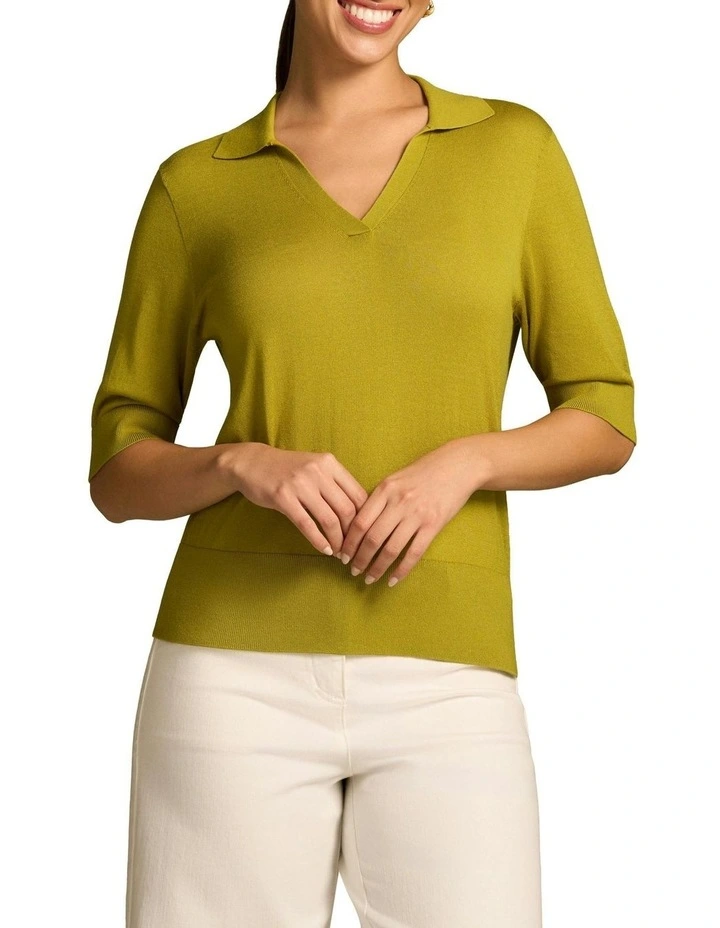Half Sleeve Polo Knit in Chartreuse image 1