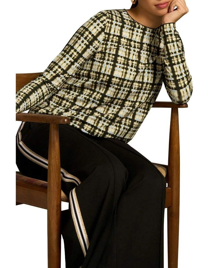 Relaxed Long Sleeve T-shirt in Check Print image 3