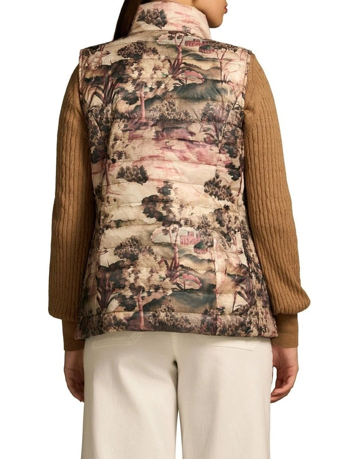 Reversible Brolga Print Puffer Vest in Beige image 2