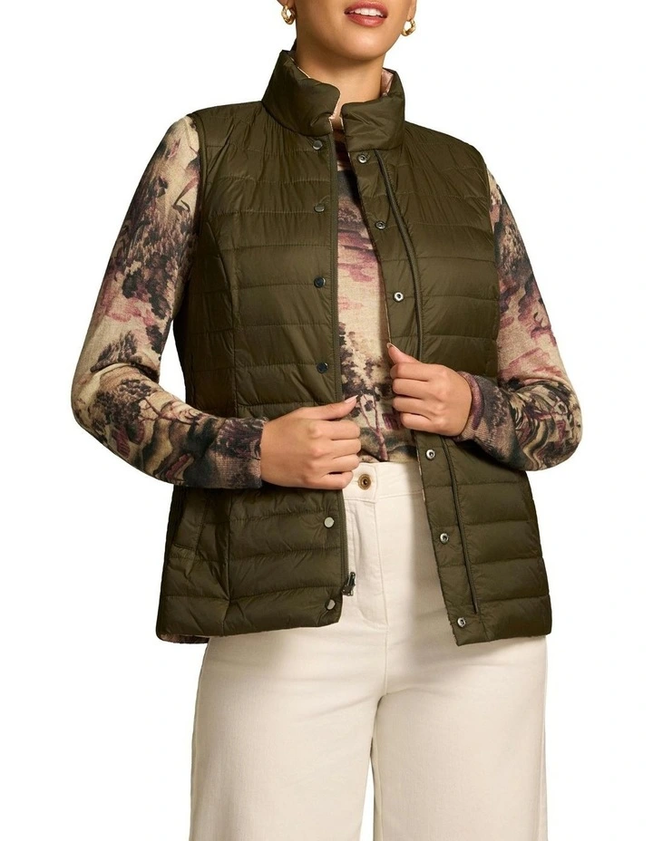 Reversible Brolga Print Puffer Vest in Beige image 3