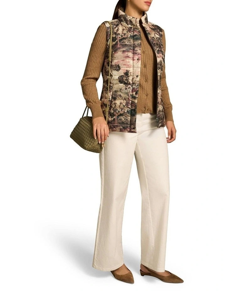 Reversible Brolga Print Puffer Vest in Beige image 4