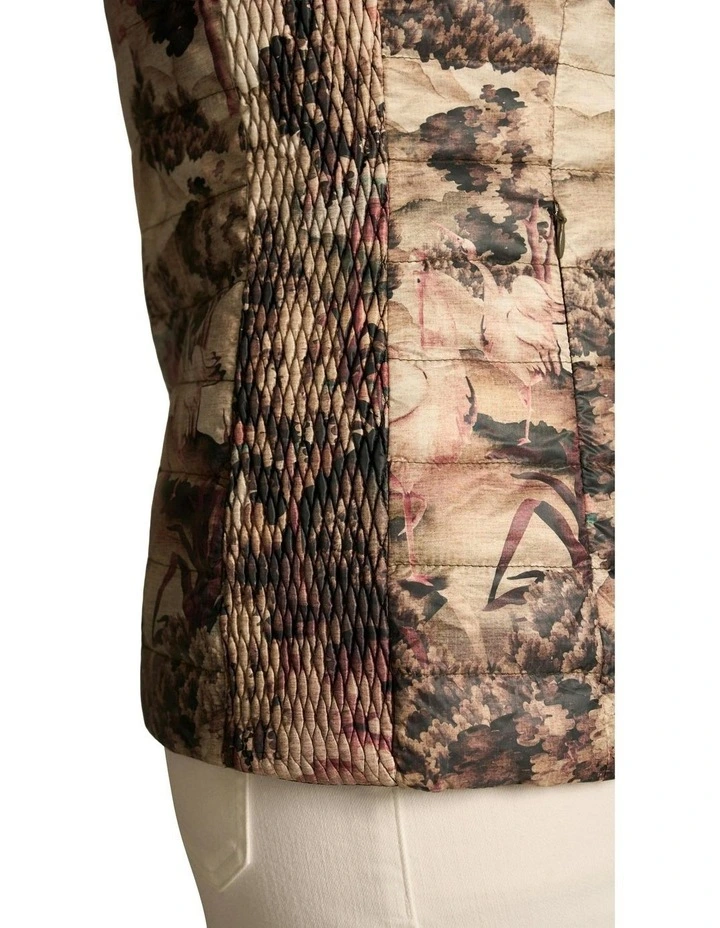 Reversible Brolga Print Puffer Vest in Beige image 7