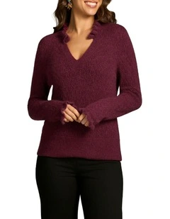 Pointelle Frill Knit in Plum
