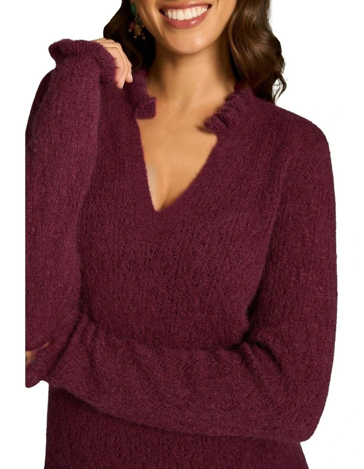 Pointelle Frill Knit in Plum image 3