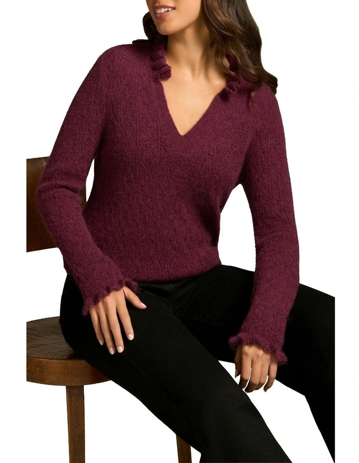 Pointelle Frill Knit in Plum image 4