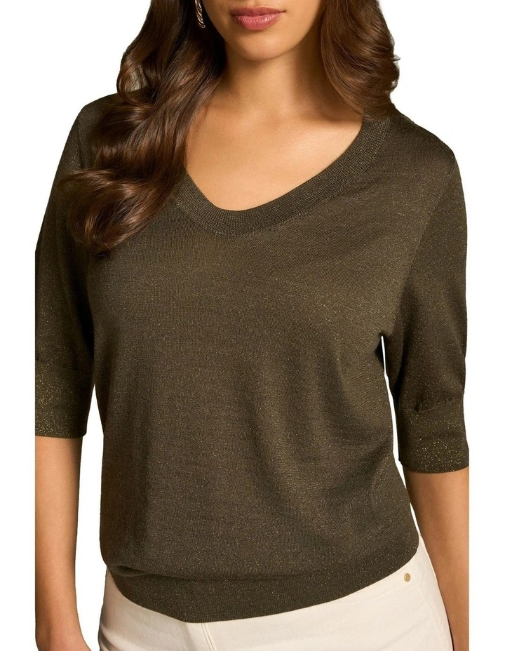 Half Sleeve Wool Knit in Olive image 3