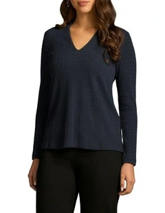 Textured Jacquard Long Sleeve Top in Ink