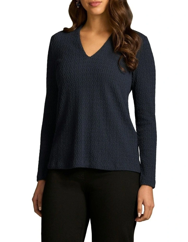 Textured Jacquard Long Sleeve Top in Ink image 1