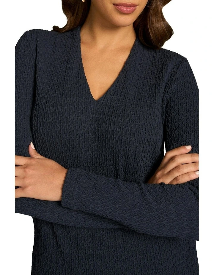 Textured Jacquard Long Sleeve Top in Ink image 3