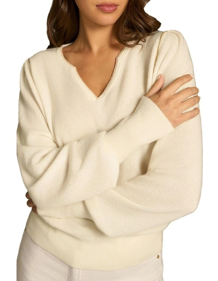 Cashmere Gold Detail Knit in Cream image 3