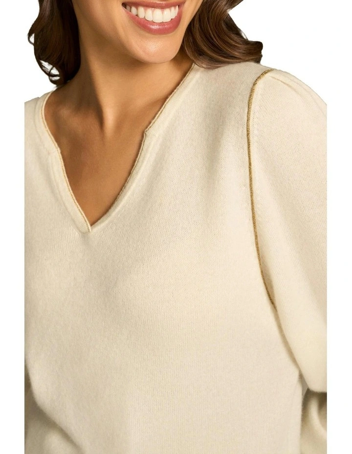 Cashmere Gold Detail Knit in Cream image 4