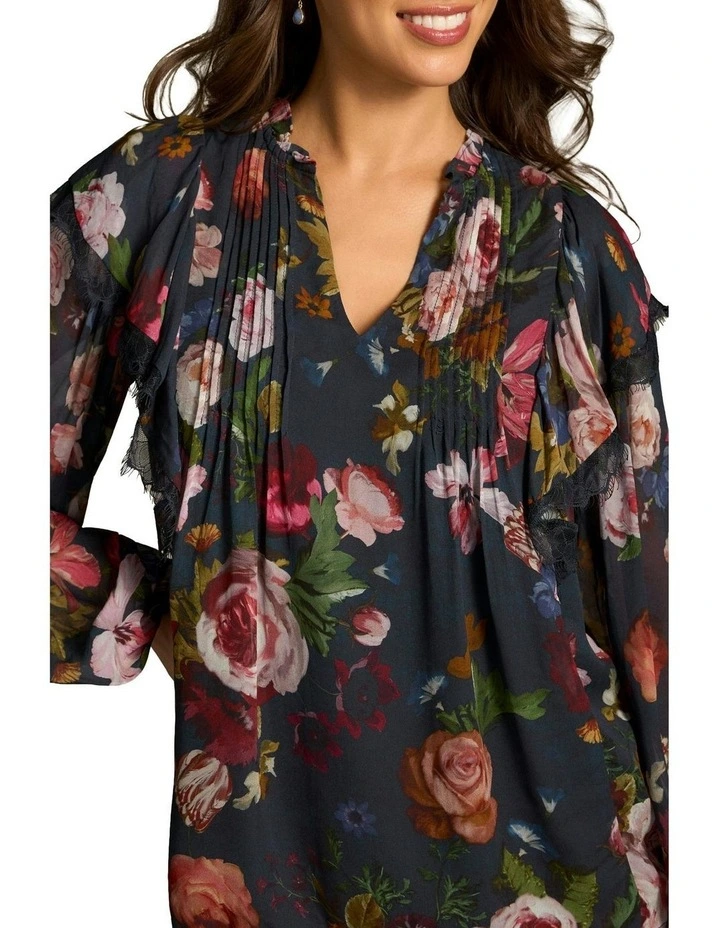 Frill Detail Botanic Printed Blouse in Ink image 3