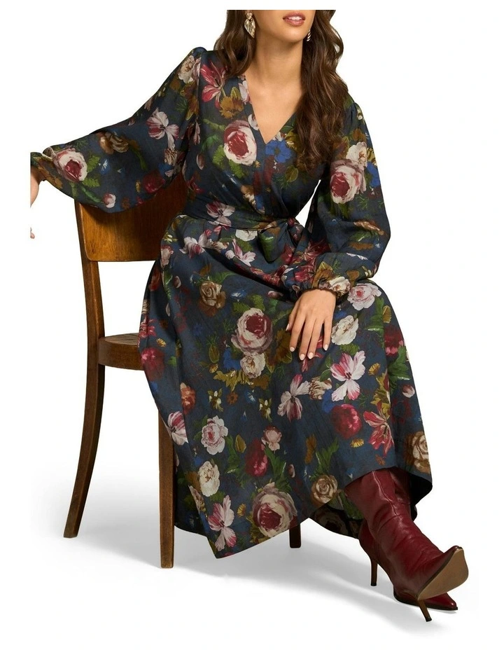 Floral Botanic Printed Midi Dress in Ink image 3