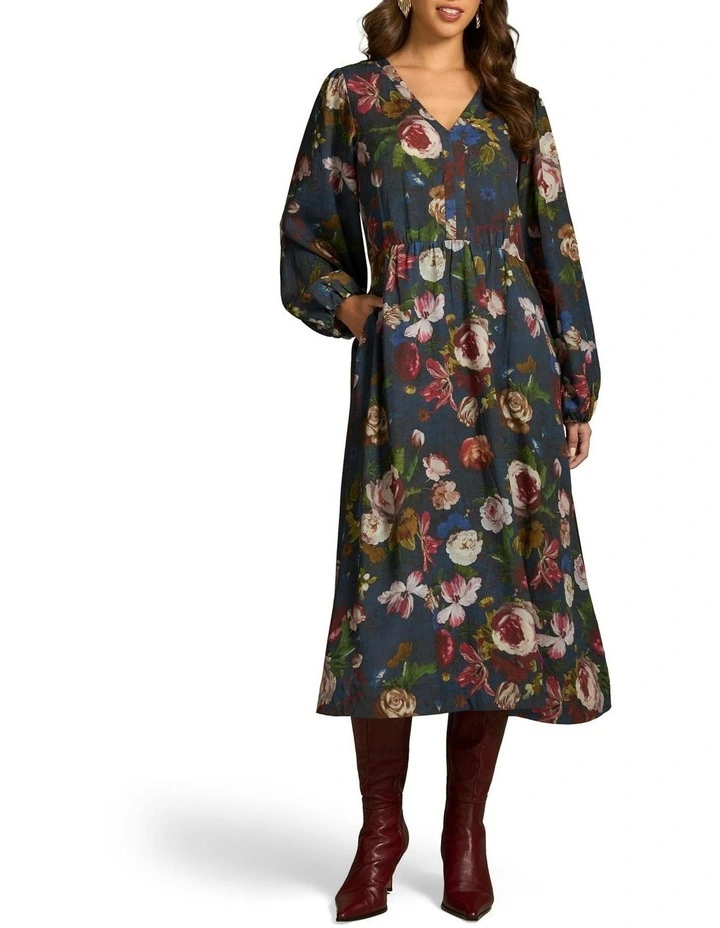 Floral Botanic Printed Midi Dress in Ink image 4
