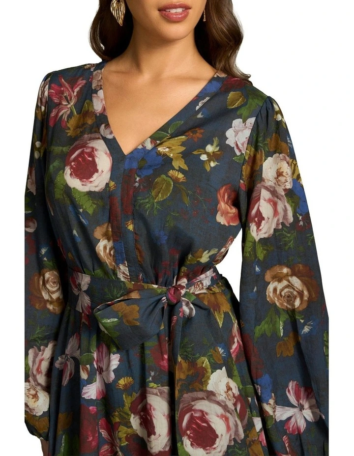 Floral Botanic Printed Midi Dress in Ink image 6