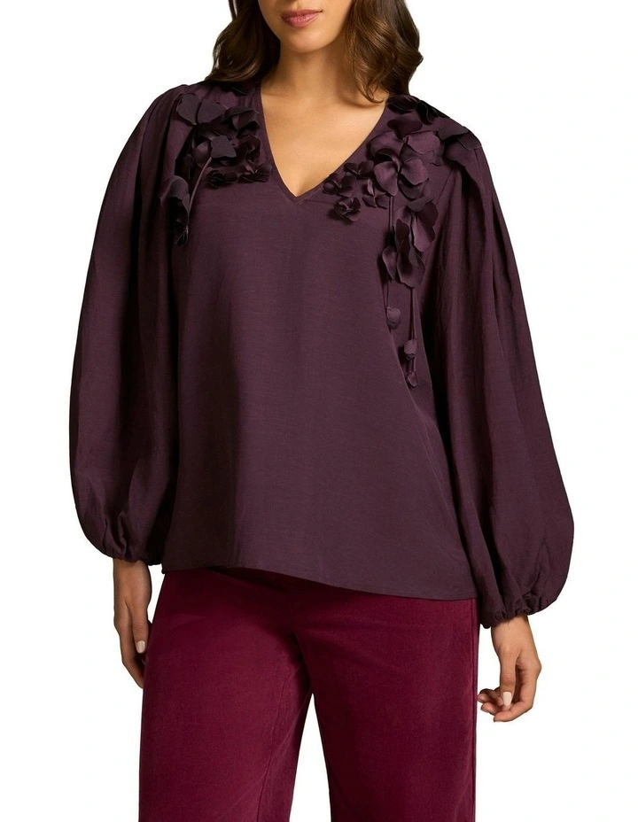 Floral Appliqu Blouse in Cherry image 1