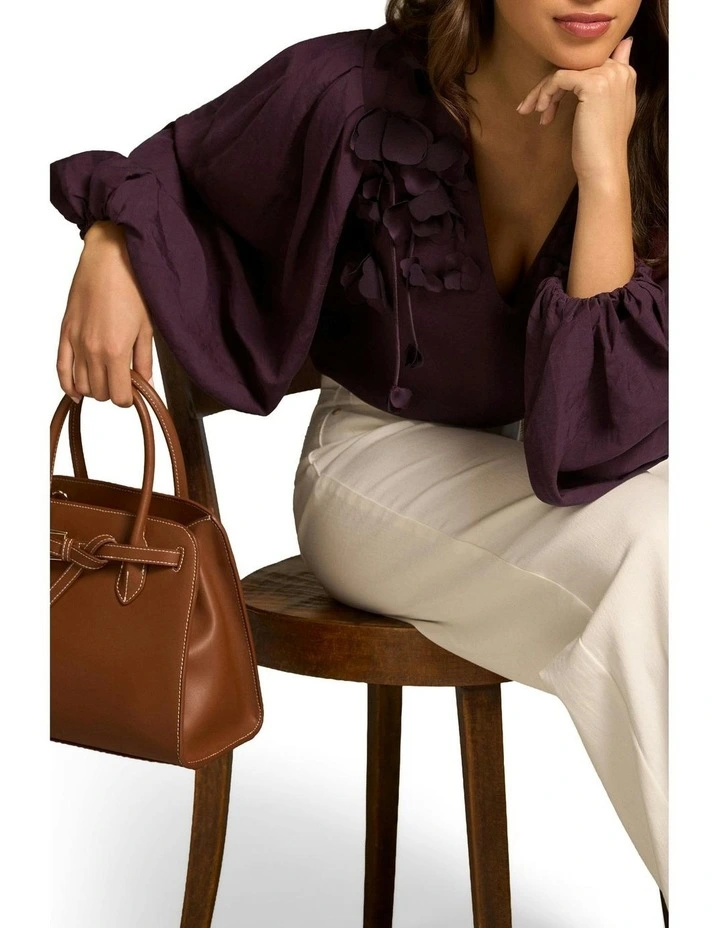 Floral Appliqu Blouse in Cherry image 5