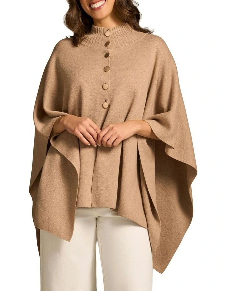 Button Front Poncho in Taupe image 1