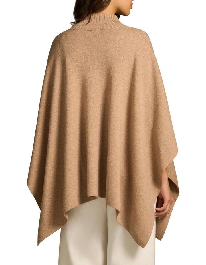 Button Front Poncho in Taupe image 2